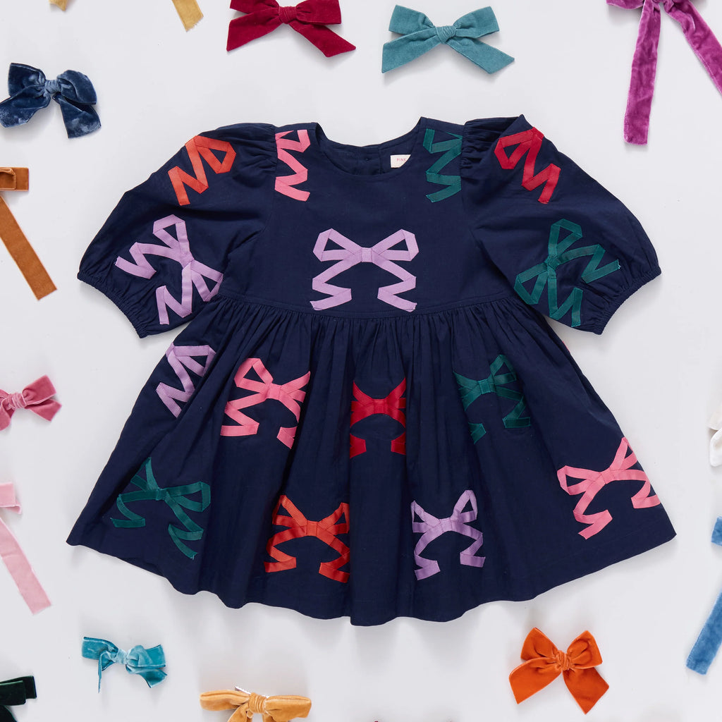 Girls Navy Multibow Applique Brook Dress