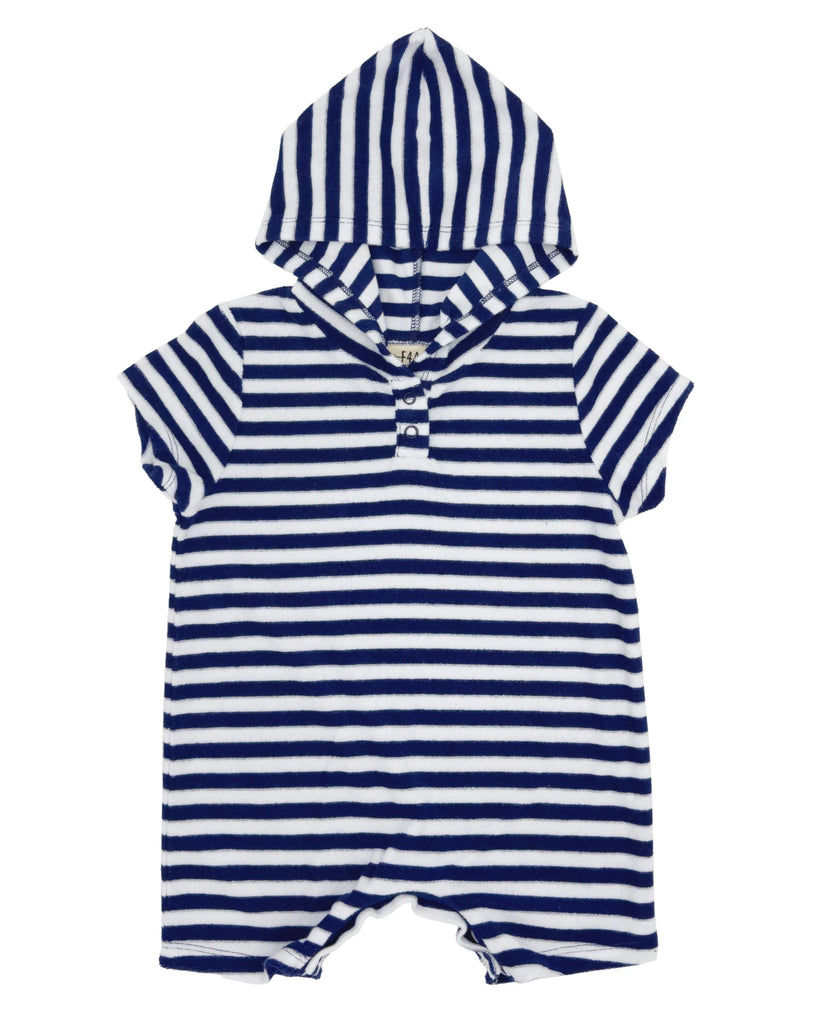 Navy & White Stripe Finn Baby Hooded Romper