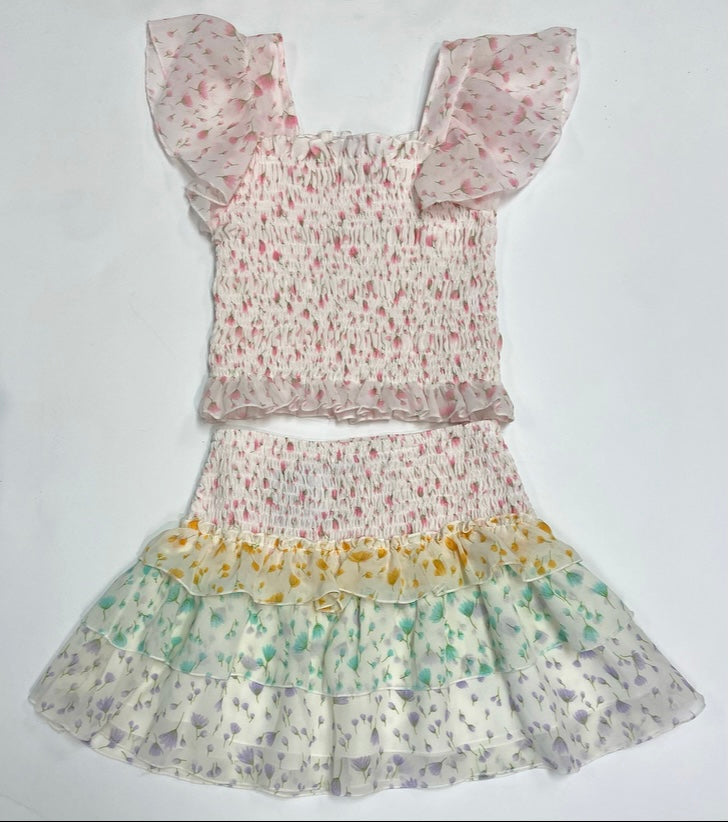 FBZ Pastels of Floral Ruffle Skirt Set