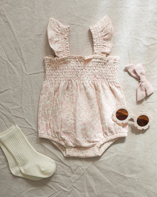 Pink Blossom Smocked Ruffle Sleeve Romper