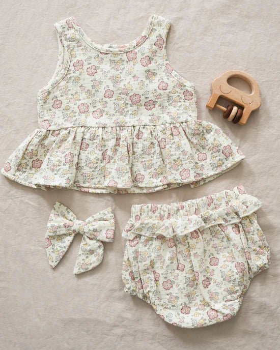 Ivory Bloom Sleeveless Peplum Set