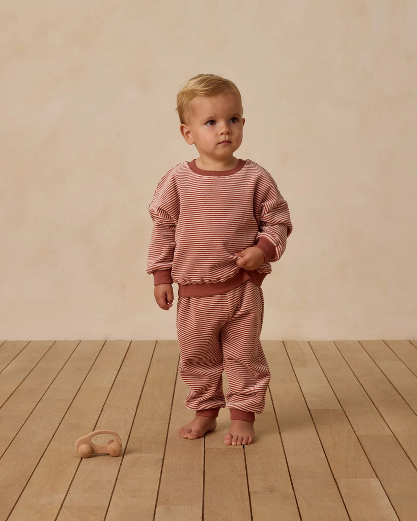 Relaxed Cranberry Candy Stripe Velour Sweatpants Set