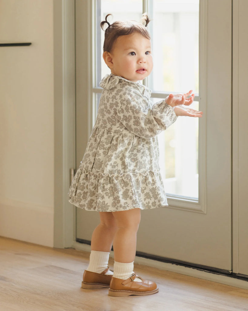 Green Floral Ruffle Collar Dresss