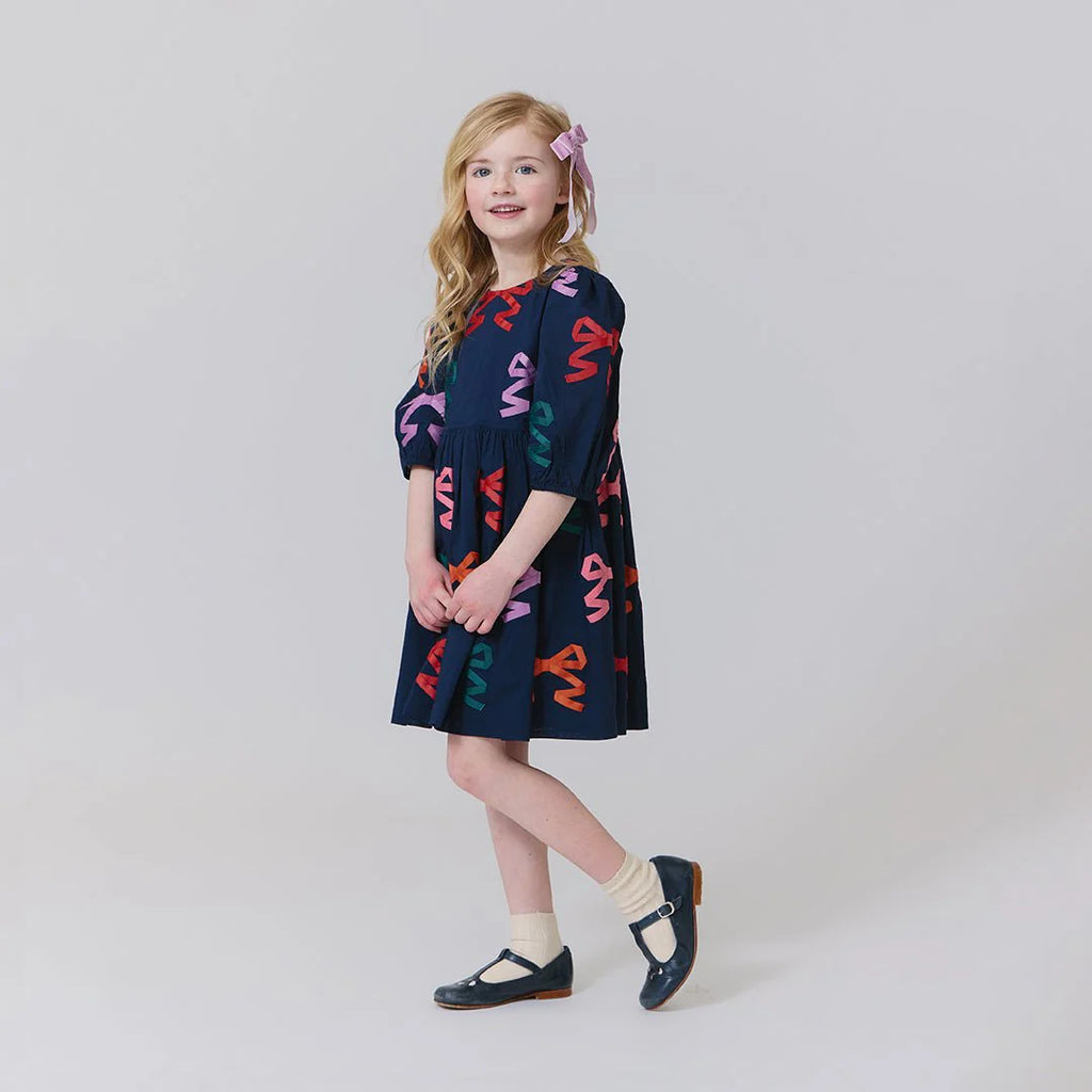 Girls Navy Multibow Applique Brook Dress