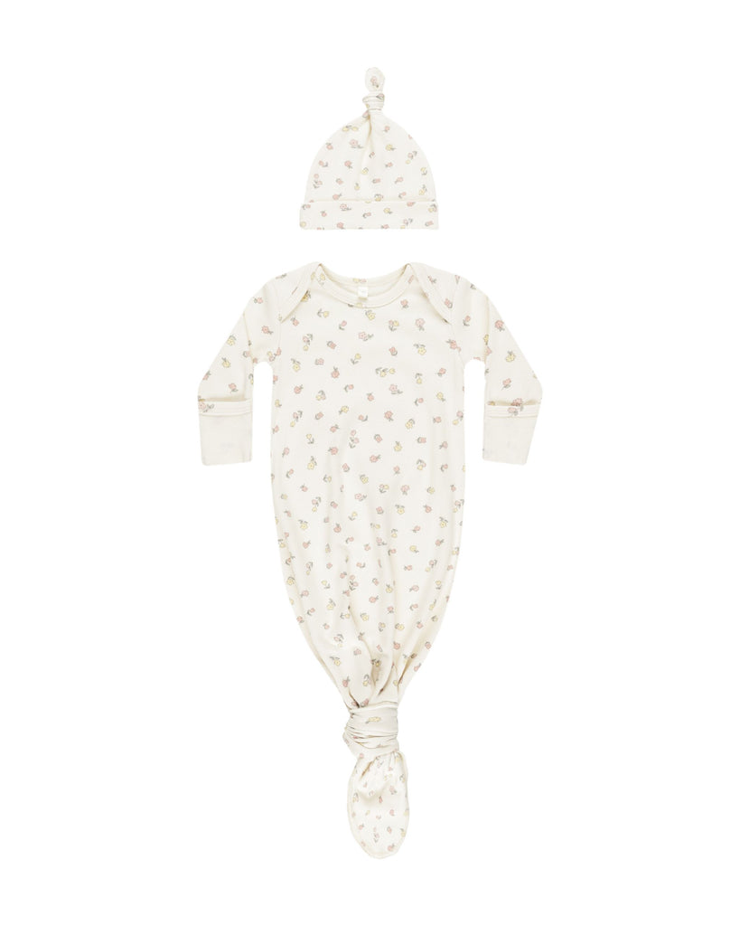 Fleur Knotted Baby Gown & Hat Set