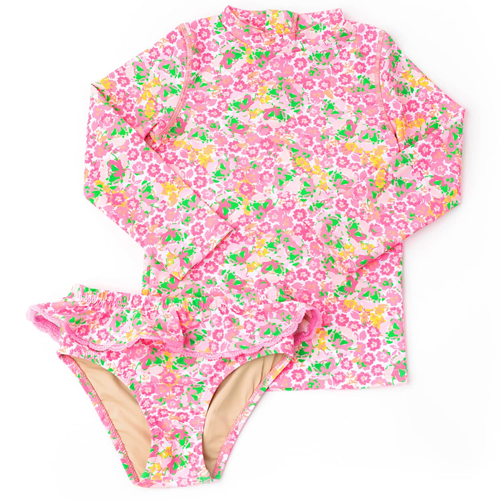 Fresh Floral Pink Rashguard Swimsuit