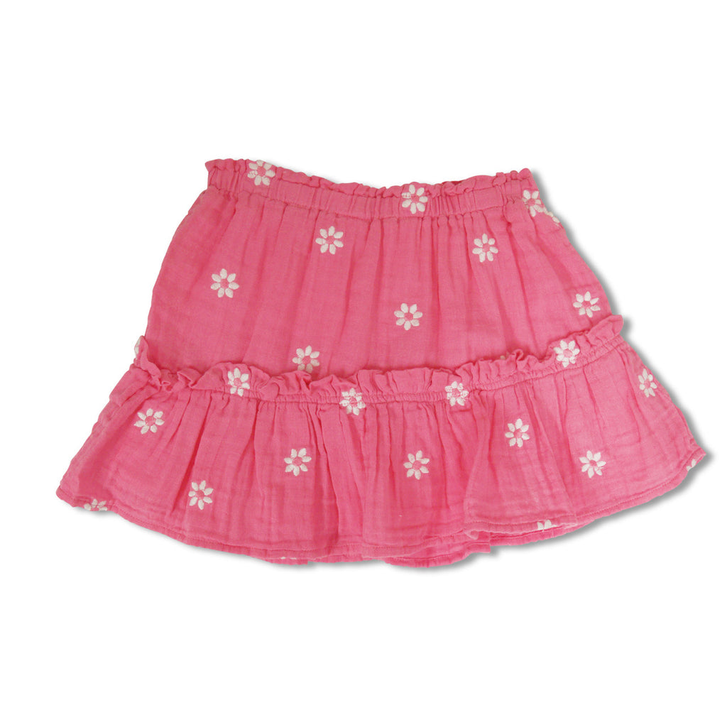 Pink Bubble Gauze Daisy Ruffle Skirt