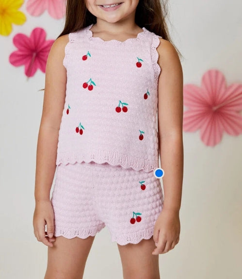 Spring Pink & Cherries Knit Short Set