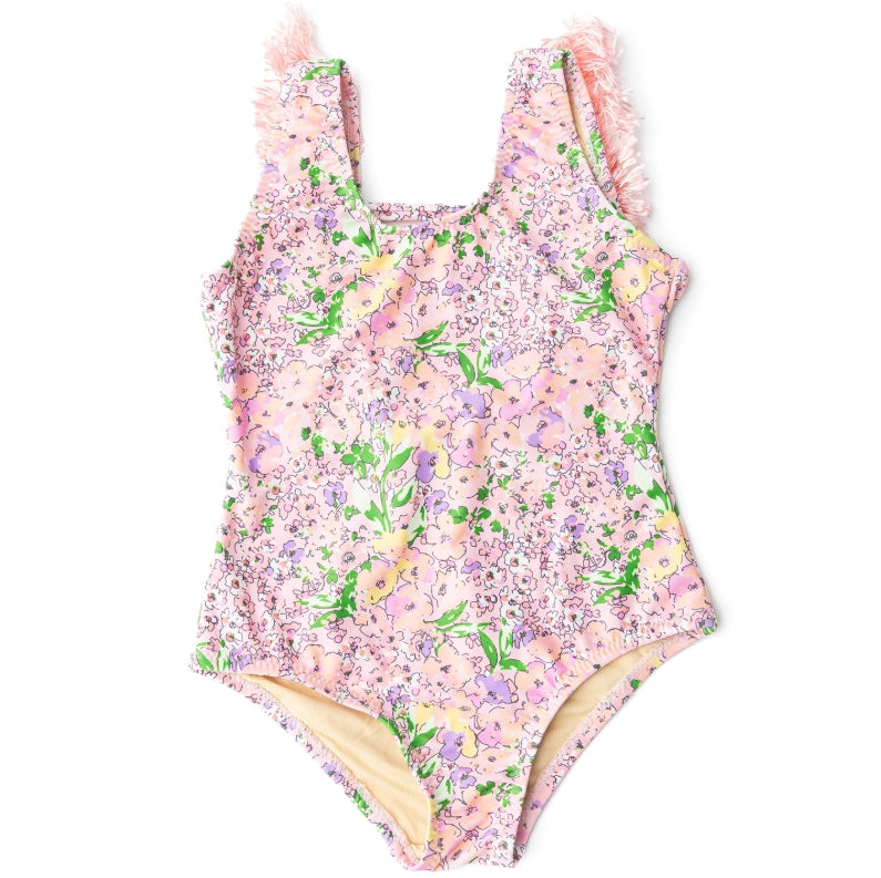 Petal Pink Floral Fringed Swimsuit