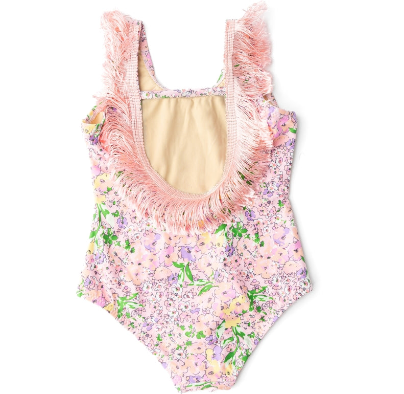 Petal Pink Floral Fringed Swimsuit