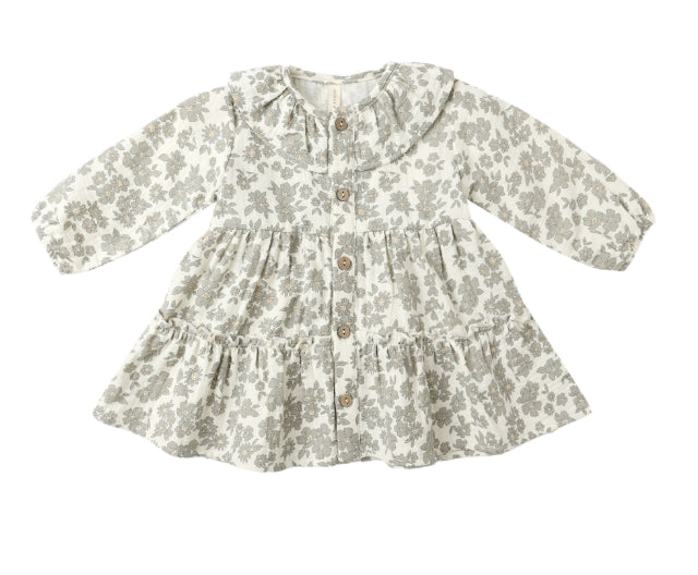 Green Floral Ruffle Collar Dresss