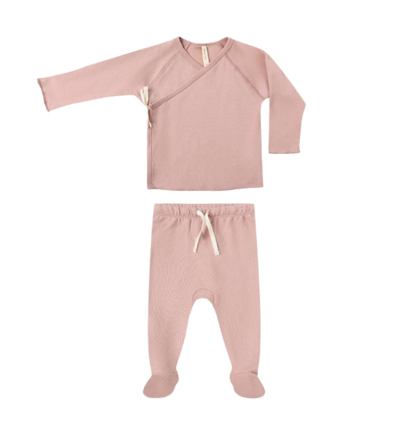 WRAP TOP + FOOTED PANT SET || ROSE
