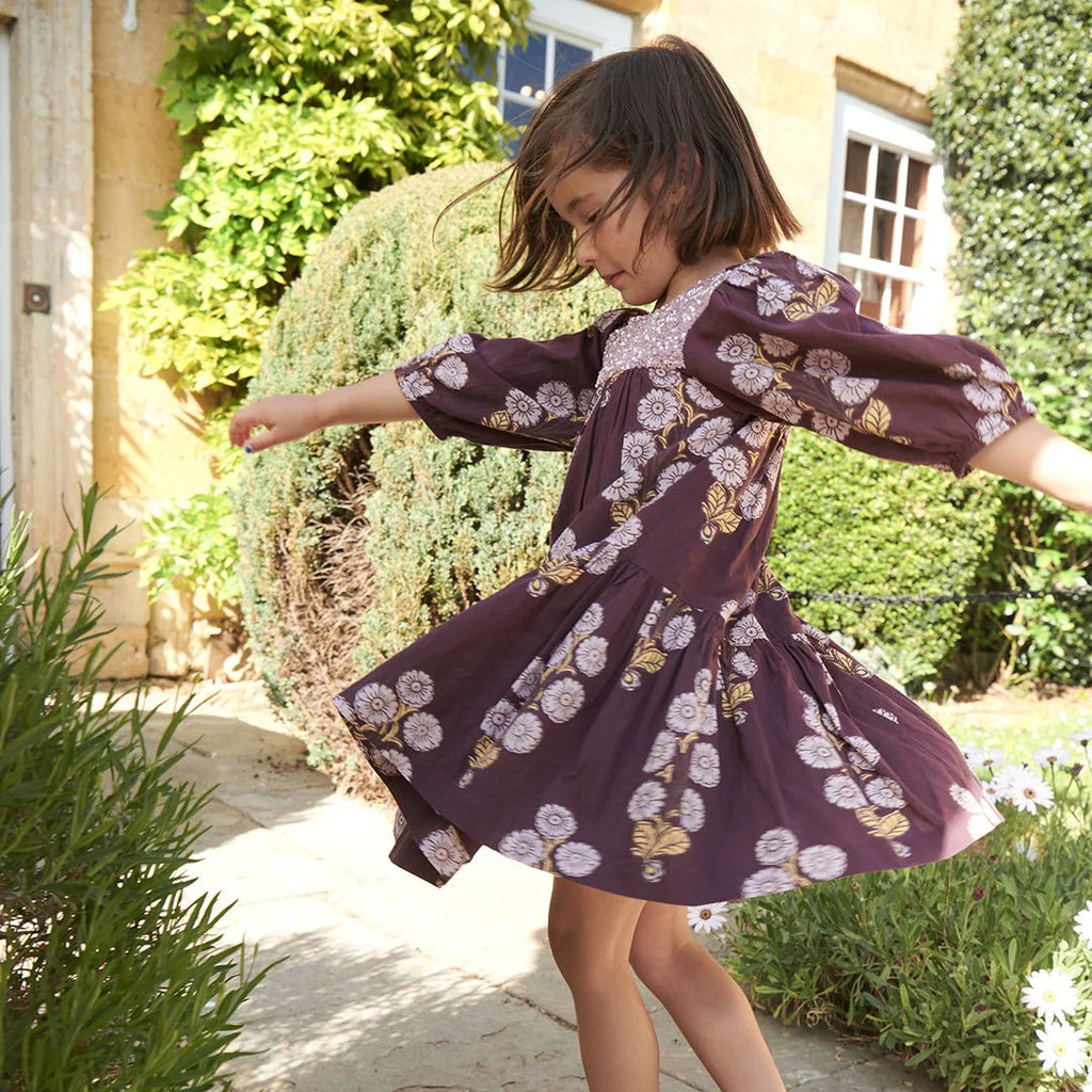Girls Plum Buttercup Floral Fiona Dress