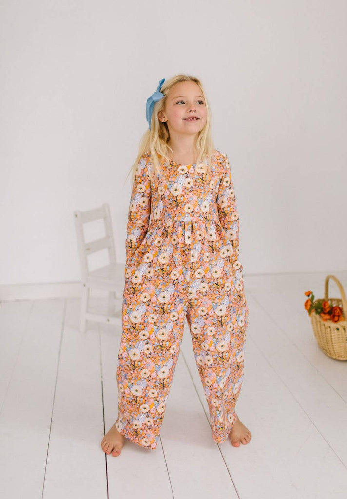 Long Sleeve Leggy Romper in Pumpkin Bouquet