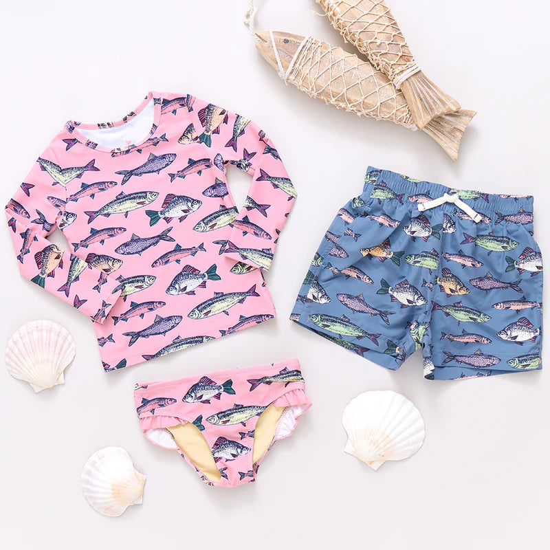 Girls Pink Fishies Rash Guard Set