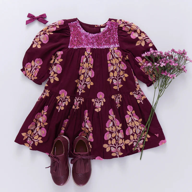 Fiona Dress/Burgundy Floral