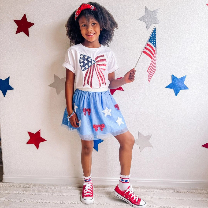 Patriot Sequin Bow Patch Short Sleeve Tee