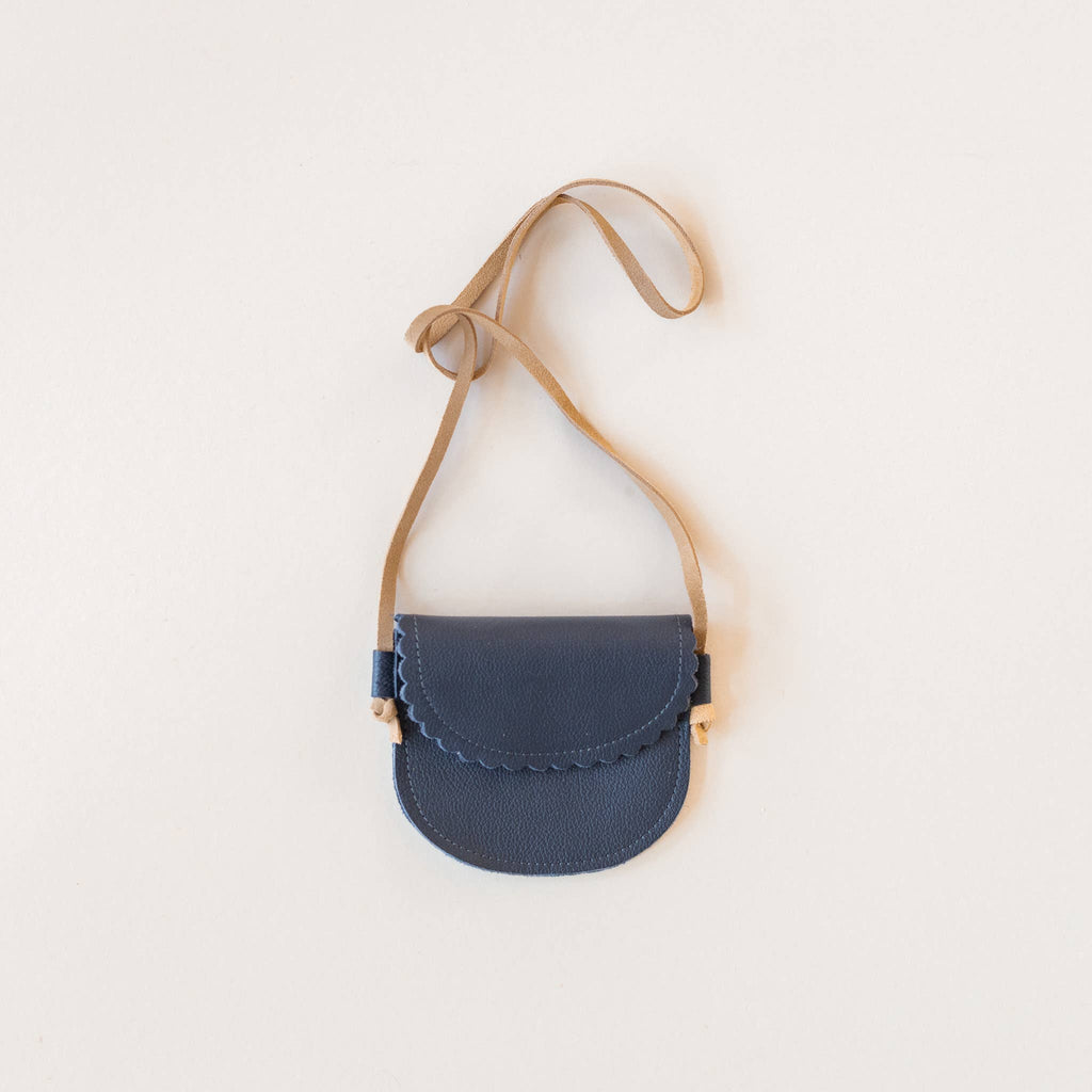 Little Girl Scalloped Leather Purse in Navy