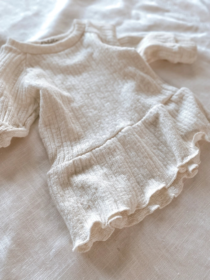 Cotton Knit Ruffle Dress/Ivory
