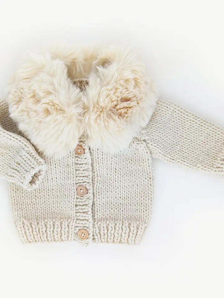 Fur Collar Natural  Cardigan