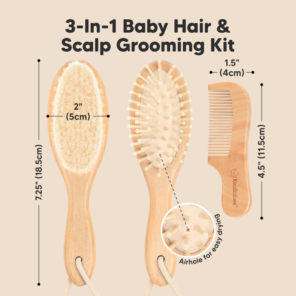 KeaBabies Baby Hair Brush and Comb Set Walnut