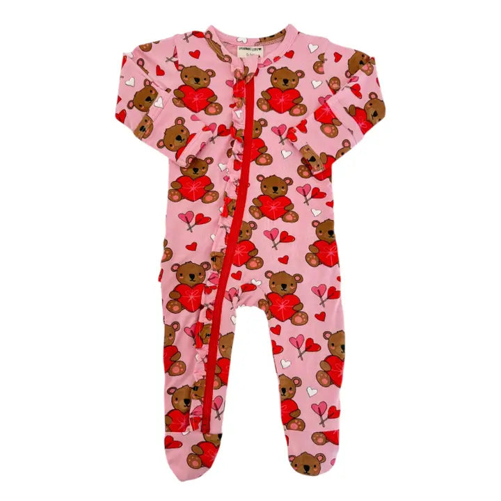 Pink Valentine Bear Footie