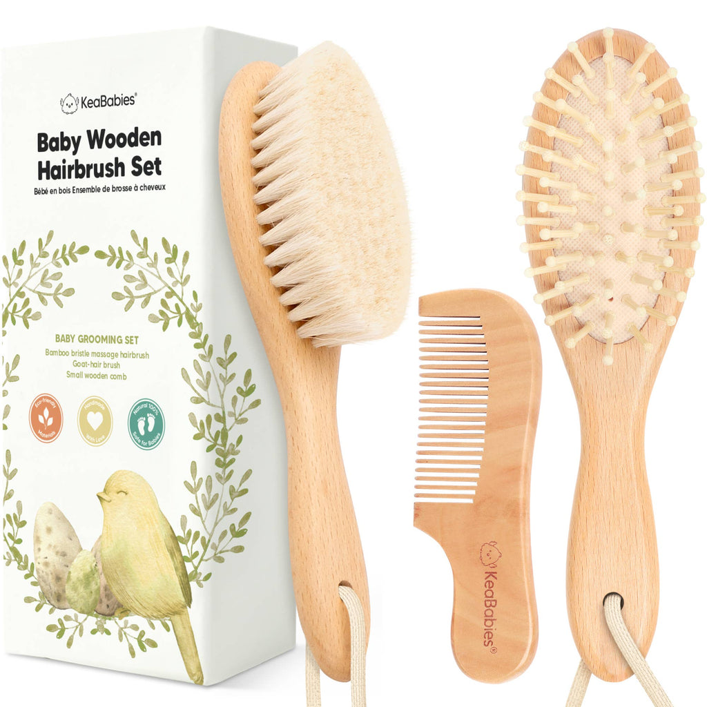 KeaBabies Baby Hair Brush and Comb Set Walnut