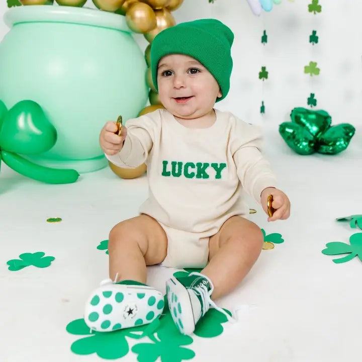 Lucky Patch Natural Long sleeve Onesie