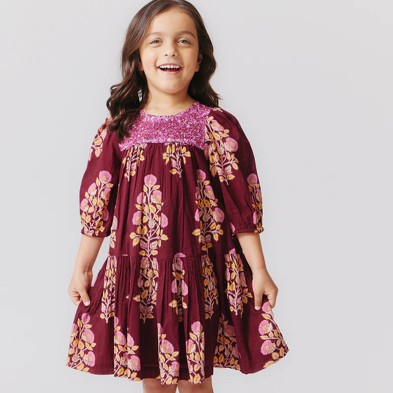 Fiona Dress/Burgundy Floral