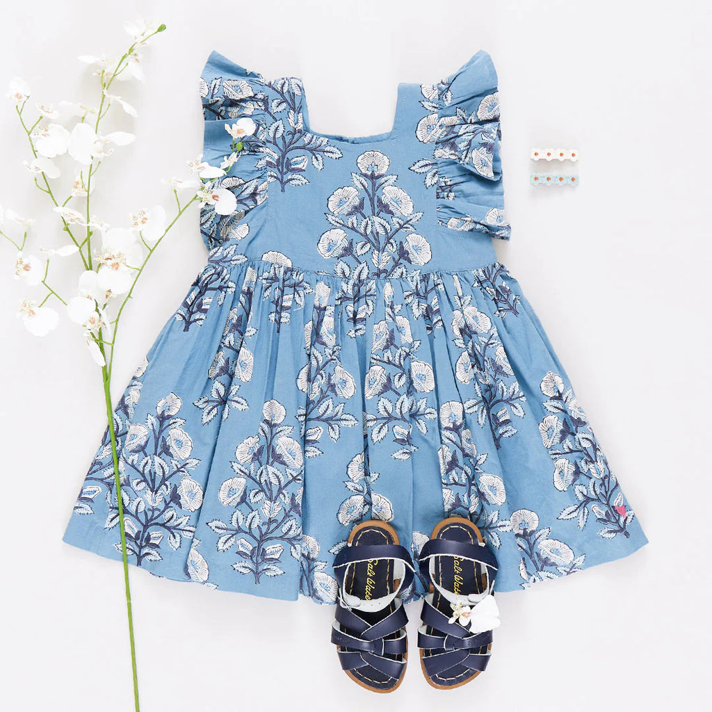 Girls Elsie Dress/Blue Bouquet Floral
