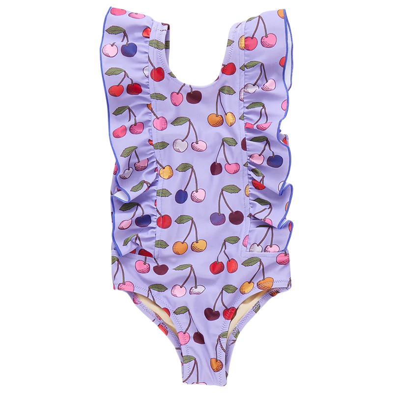 Lavender Cherry Ruffle SwimSuit