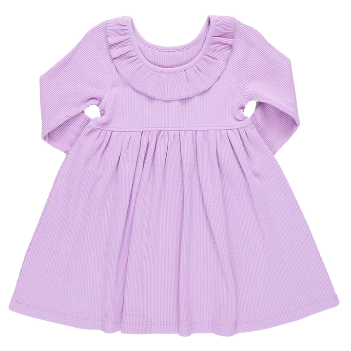 Organic Princess Diana Rib Dress-Lavender