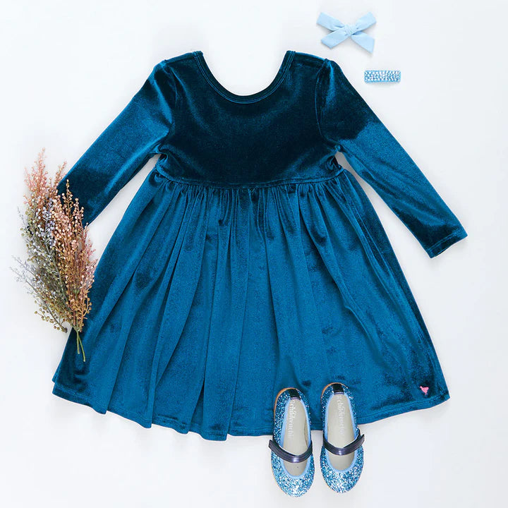 Girls Steph Velour Dress Midnight Blue