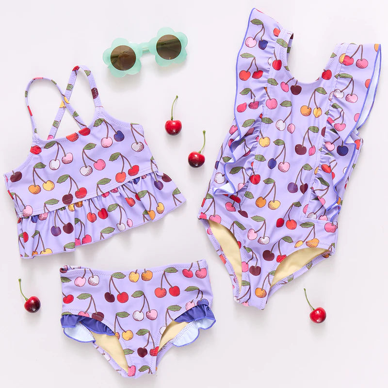 Lavender Cherry Ruffle SwimSuit