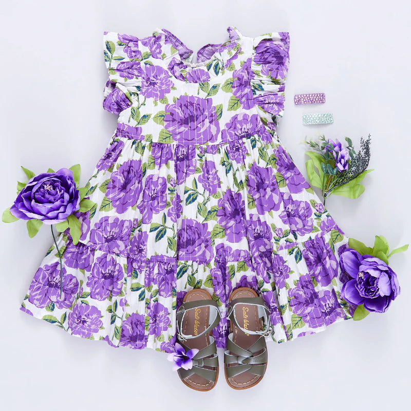 Girls Purple Peonies Jennifer Dress