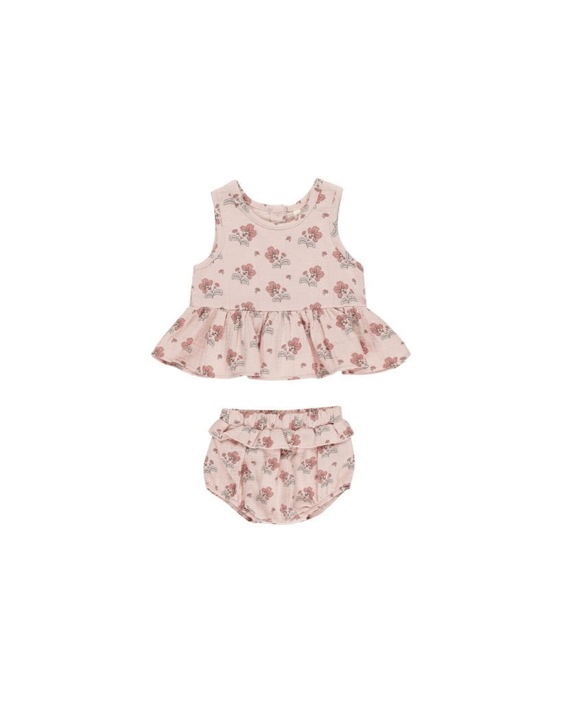 Vintage Floral Bubblegum Sleeveless Peplum Set