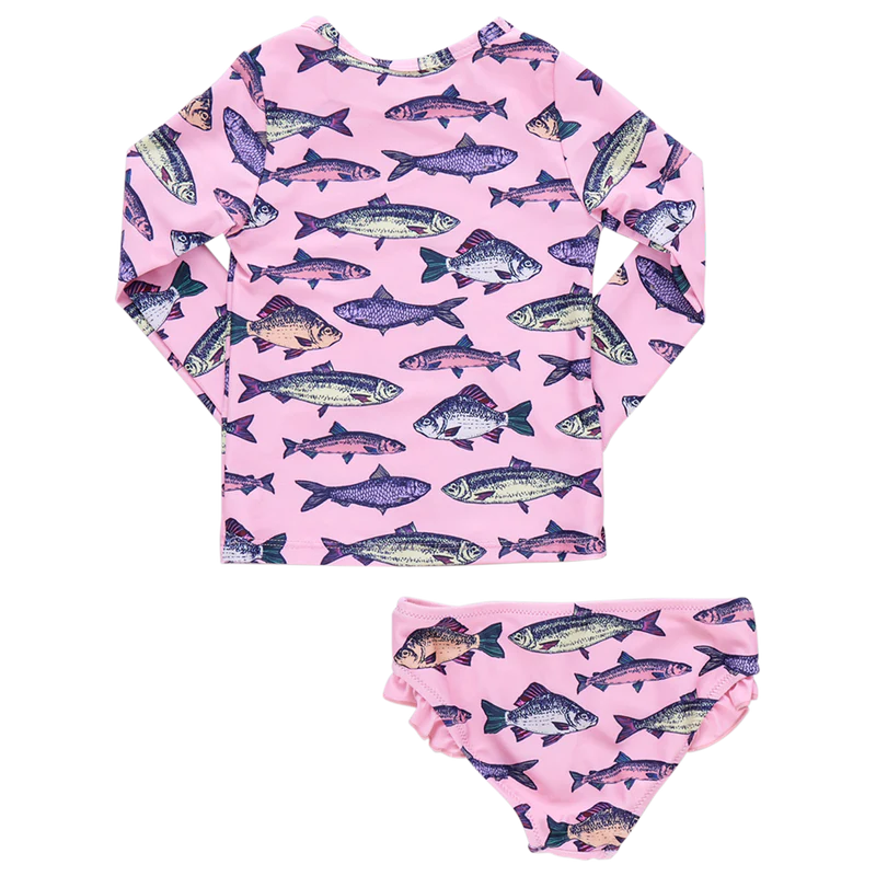 Girls Pink Fishies Rash Guard Set