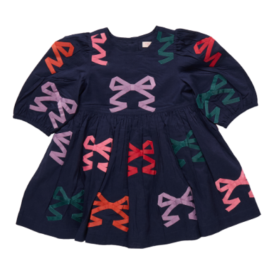 Girls Navy Multibow Applique Brook Dress