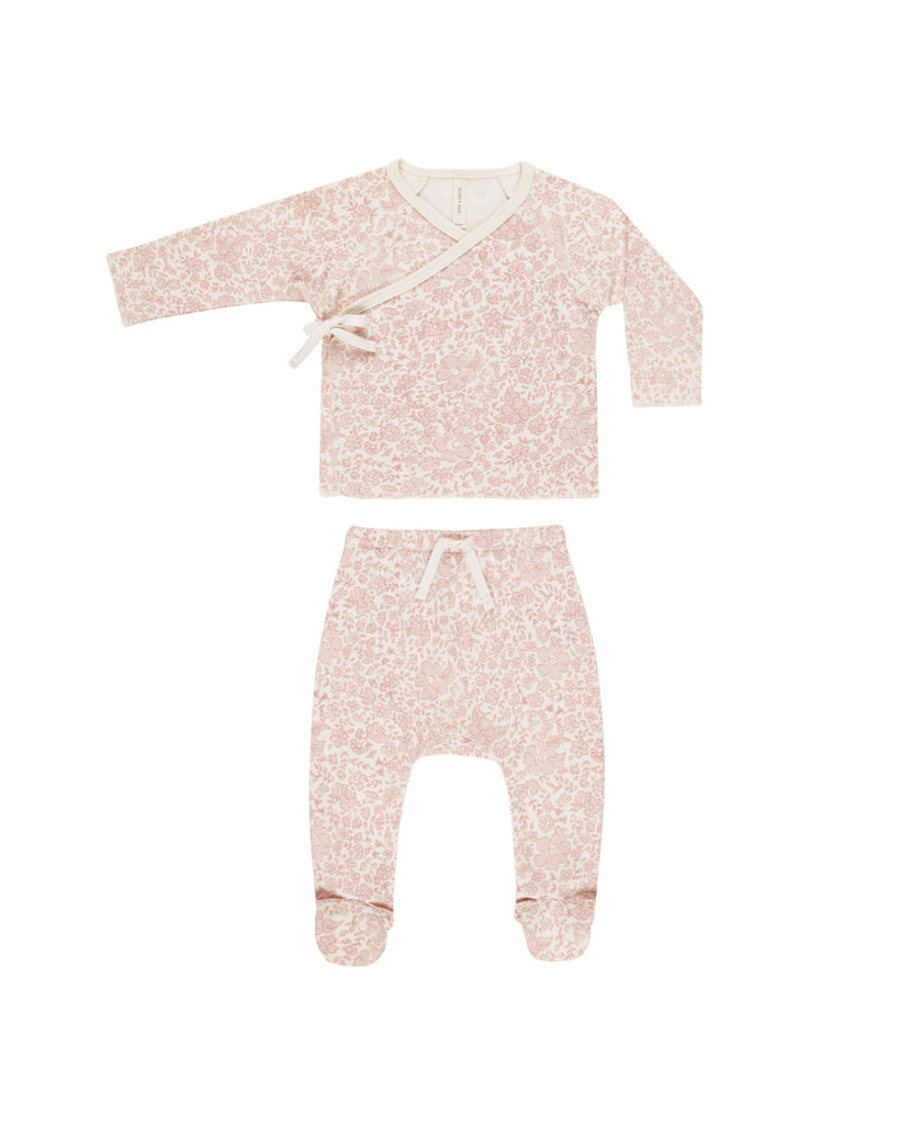 Pink Blossom Wrap Top & Footed Pant Set