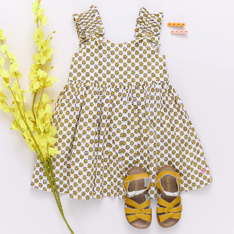 Girls Via Dress/ Yellow Lisbon Ditsy