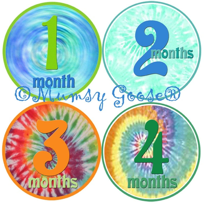 Groovy Tie Dye Monthly Baby Stickers (Boy)