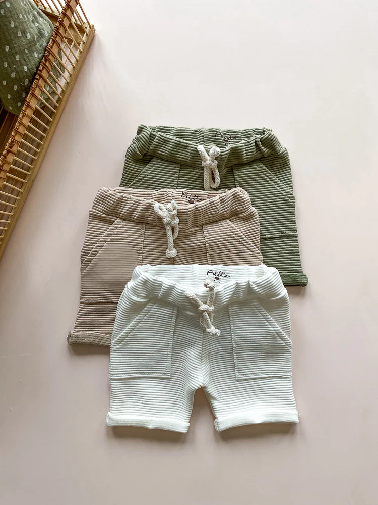 Baby Boy Ribbed Shorts- Olive