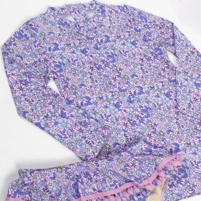 Purple Ditsy Floral Rashguard Set