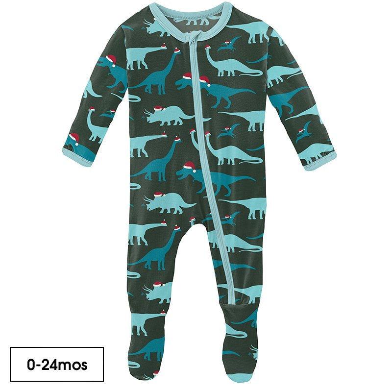 Print Footie W/Zipper  Santa Dinos