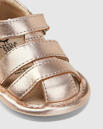 Donsje Heidi Nubuck Leather Baby Shoes - Buttercup Gold Metallic - Velcro  Fastening Strap unisex (bambini)