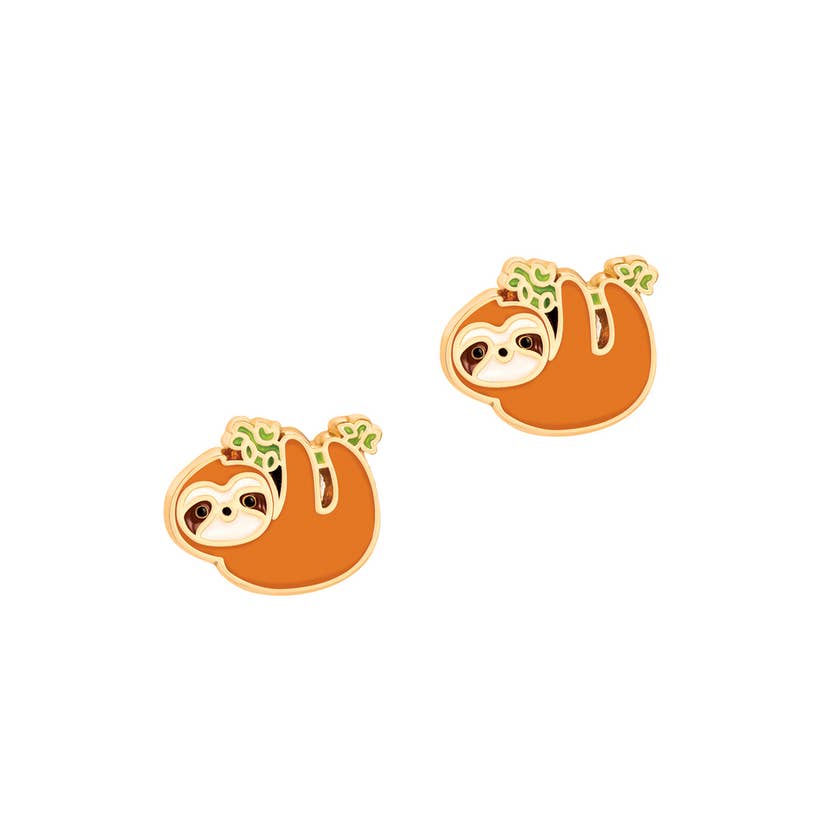 Cutie Enamel Stud Earrings/Playful Sloth