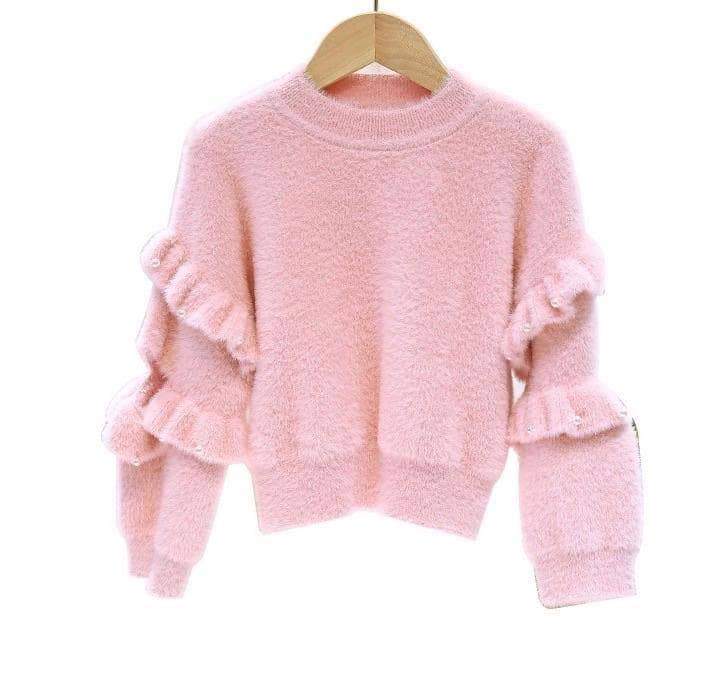 Girls Ruffle Sleeve Crop Sweater